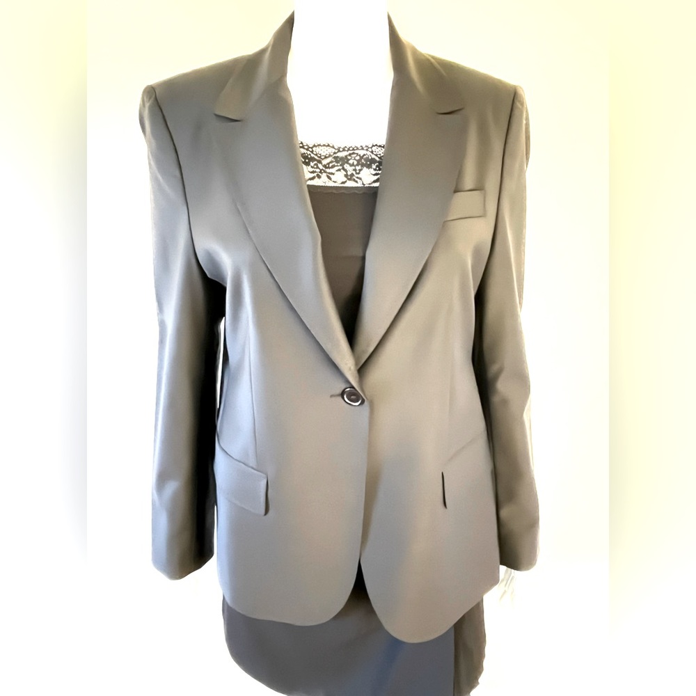 Elegant classic shiny black 87% fine wool double collar blazer jacket Eur44 US12
